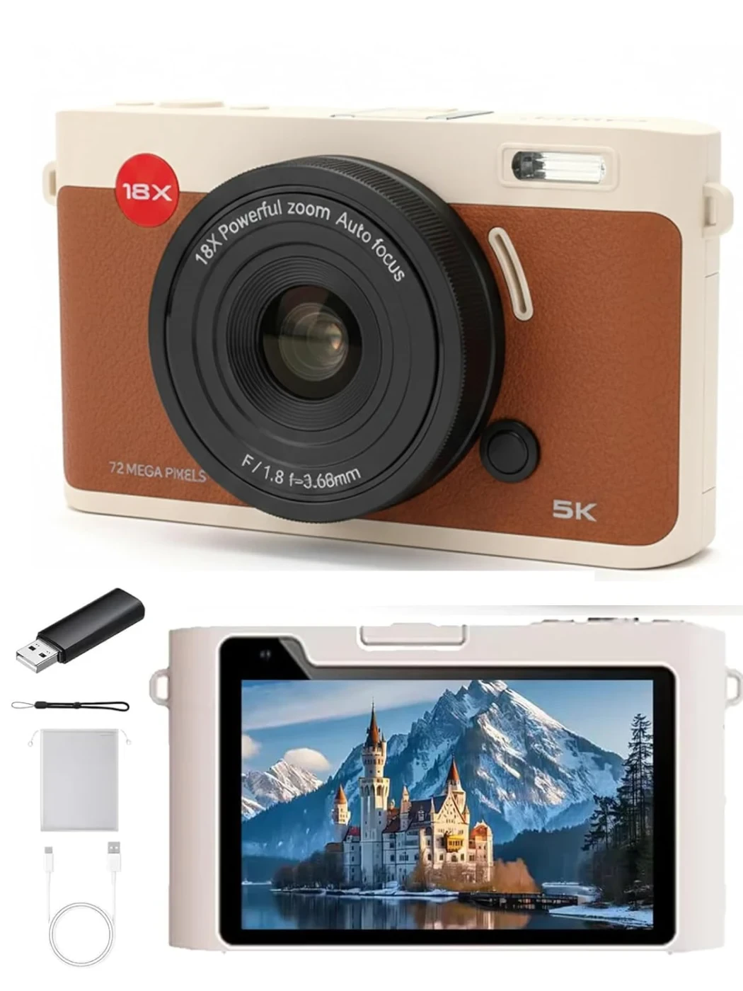 Cason 5K Digital Camera for Photography – 72MP Digital Point and Shoot Camera for Photos and Video with Touchscreen Autofocus